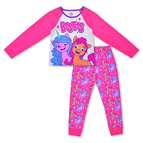 My Little Pony Moonbow and Sunny Girls’ Long Sleeve Shirt and Jogger Set for Little and Big Kids – Pink/White