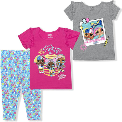 L.O.L. Surprise! Girls’ Short Sleeve T-Shirt and Leggins Set for Little Kids – Pink/Blue/Grey