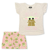 Star Wars Baby Yoda Girls’ T-Shirt and Short Set for Infant and Toddler – Pink/Beige