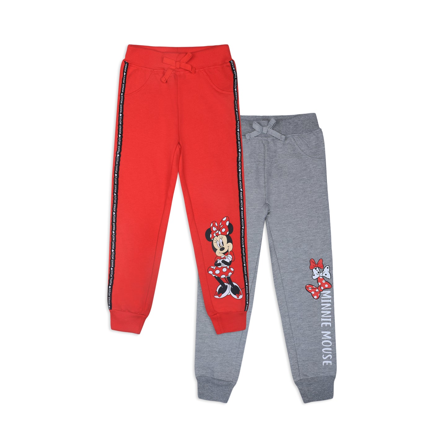 Disney Minnie Mouse Girls' 2 Pack Jogger Pants for Toddler and Little Kids – Red/Grey