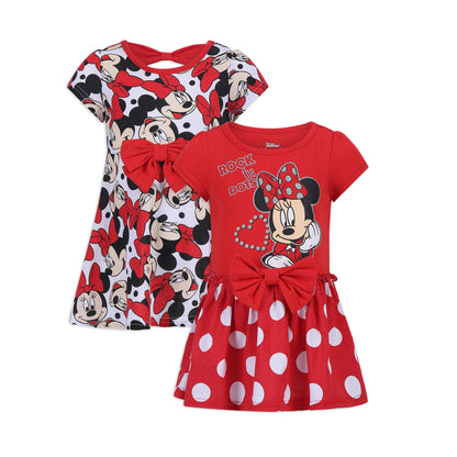 Disney Minnie Mouse Girls’ 2 Pack Dresses with a Bow for Newborn and Infant –  Red