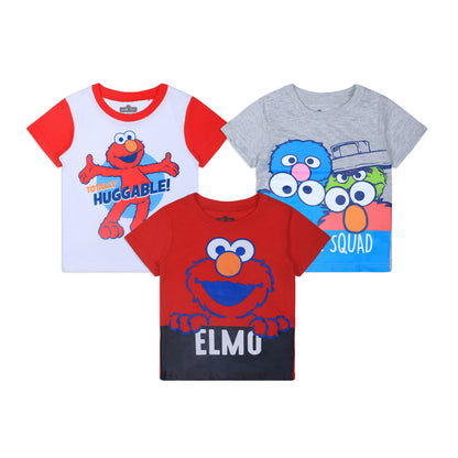 Sesame Street Boys Elmo and Friends 3 Pack T-Shirts for Infant and Toddler – Red/White/Grey