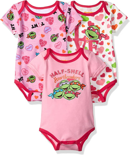 Nickelodeon Baby Girl's Ninja Turtles 3 Pack Bodysuit, Pink