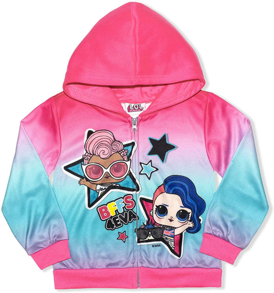 L.O.L Surprise Girls’ Lil Cheeky Babe and Lil D.J Zip Up Hoodie for Little and Big Kids – Pink/Blue