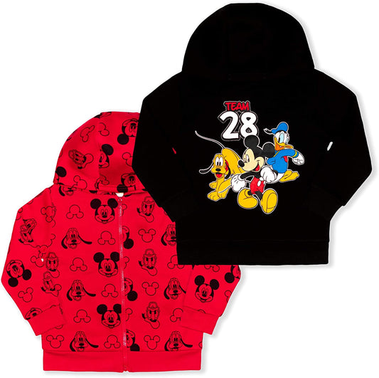 Disney Mickey Mouse Boys Mickey, Donald Duck and Pluto 2 Pack Hoodie for Toddler and Little Kids – Red/Black