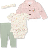 Nannette Girls’ 3 Piece Jacket, Bodysuit, Legging and Headband Set for Infants – Pink/ White