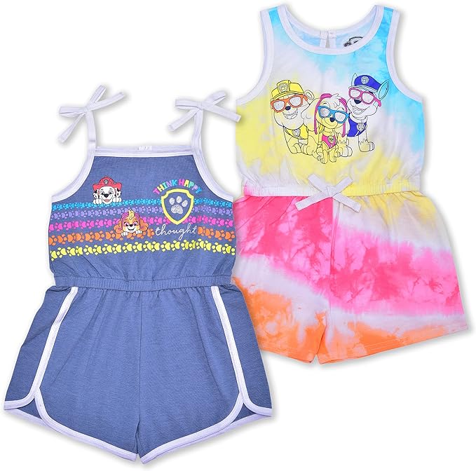 Nickelodeon Paw Patrol Skye, Chase, Marshall and Rubble Girls 2 Pack Sleeveless Romper Shorts for Toddlers