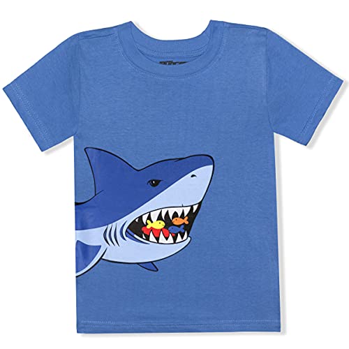 10 Threads Boy's Crewneck Short Sleeve Tee Shirt, Shark Graphic Print, Blue