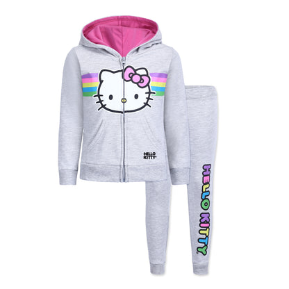 Hello Kitty Girls Zip Up Hoodie and Jogger Pants Set for Infant, Toddler, Little and Big Kids – Grey/Pink