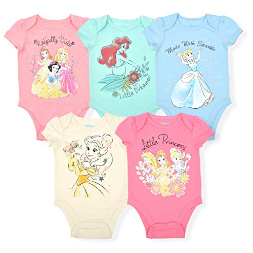 Disney Princess Girl's 5-Piece Short Sleeve Baby Bodysuit Creeper Multi-Colored Set