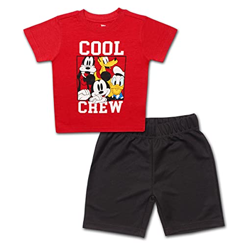 Disney Mickey Mouse Boys Short Sleeve T-Shirt and Shorts Set for Infant and Toddler – Red/Black