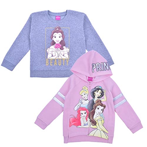 Disney Princess Girl’s 2 Piece Zip Up Hoodie, and Long Sleeve Shirt Set for Toddler and Little Kids