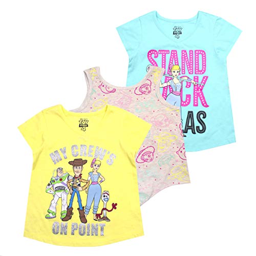 Disney Toy Story Girls 3 Pack T-Shirts for Toddler, Little and Big Girls - Blue/Yellow/Grey