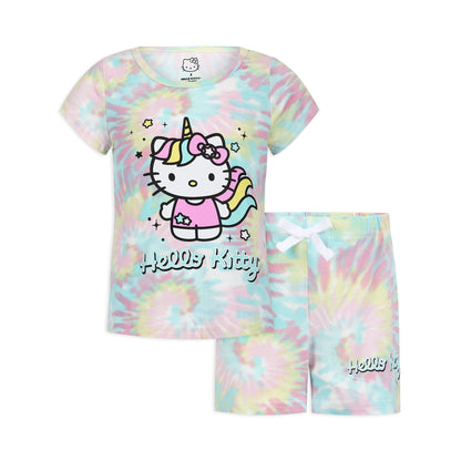 Hello Kitty Girls Short Sleeve Shirt and Shorts Set for Infant, Toddler and Little Kids – Blue/Pink