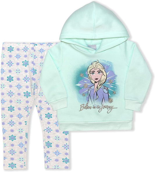 Disney Frozen Elsa Girls Hoodie and Jogger Set for Toddlers – Light Blue/Grey