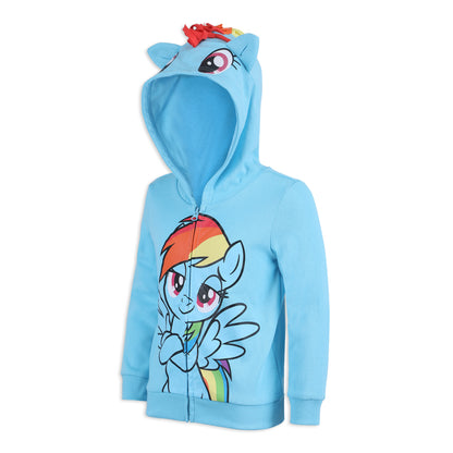 Hasbro My Little Pony Girls Rainbow Dash, Twilight Sparkle and Pinkie Pie Zip Up Hoodie for Toddler and Little Kids
