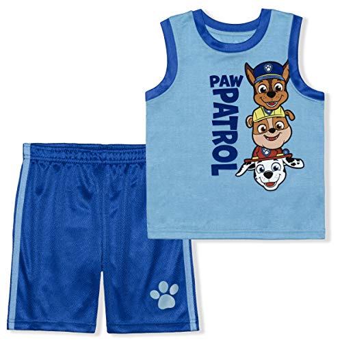 Nickelodeon Paw Patrol Chase, Marshall and Rubble Boys’ Tank Top and Short Set for Toddler and Little Kids – Blue/Navy