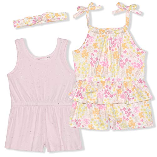 Young Hearts Girl's 2 Pack Jumpsuit with Headband for Baby and Infant – Pink/Yellow