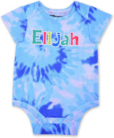 10 Threads Boy's Name Printed Short Sleeve Creeper, Blue Tie Dye