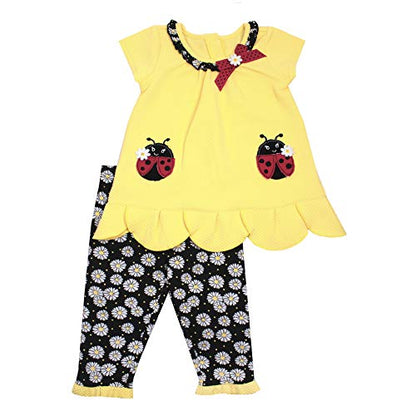 Nanette Girls 2-Piece Leggings and Shirt Set with Wide Variety of Flowers, Butterfly, and Animals Yellow