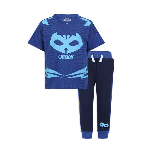 PJ Masks Catboy or Gekko Boys’ T-Shirt and Jogger Set for Toddler and Little Kids – Blue/Navy or Green/Black