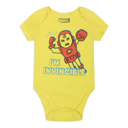 Marvel Avengers Boys’ 5 Pack Short Sleeve Bodysuits for Newborn and Infant – Blue/Red/Grey/White/Yellow/Green