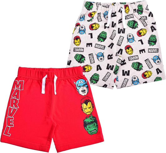 Marvel Avengers Ironman, Captain America and Hulk Boys 2 Pack Shorts with Drawstring for Toddler and Little Kids