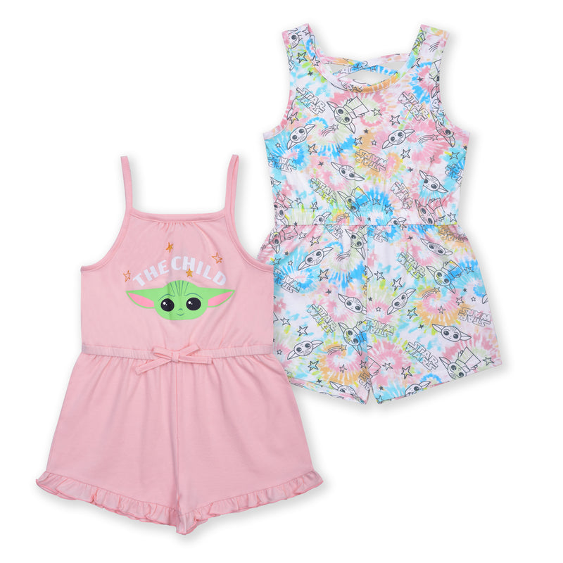 Star Wars The Mandalorian Baby Yoda Girls’ 2 Pack Romper for Toddler – Pink/Blue