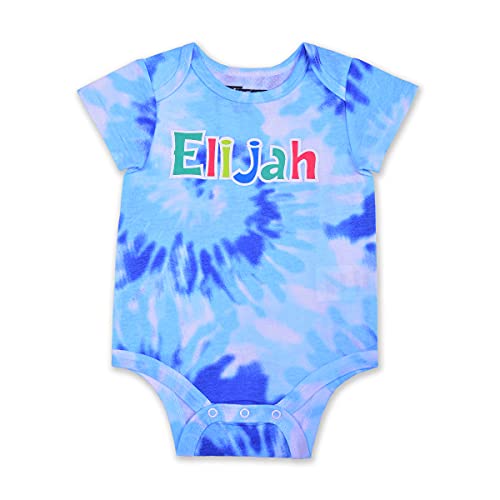 10 Threads Boy's Name Printed Short Sleeve Creeper, Blue Tie Dye