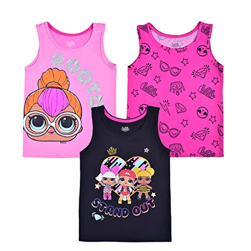 L.O.L. Surprise! Dolls Girls 3 Pack Tank Tops for Little and Big Kids – Pink/Black