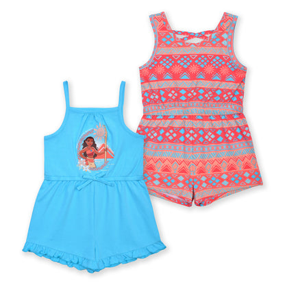 Disney Princess Moana or Little Mermaid Girls’ Sleeveless Romper 2 Pack for Toddler and Little Kids – Blue/Grey/Pink