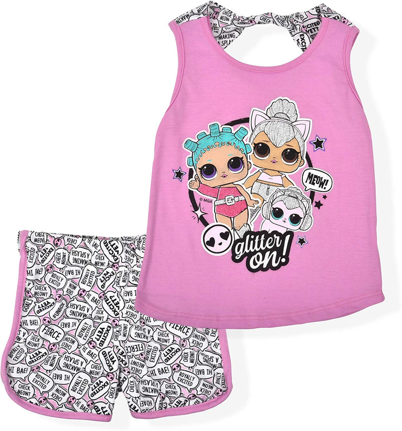 L.O.L Surprise! Girl's 2-Piece "Glitter On" Short Set with Sleeveless Tank Top, Purple