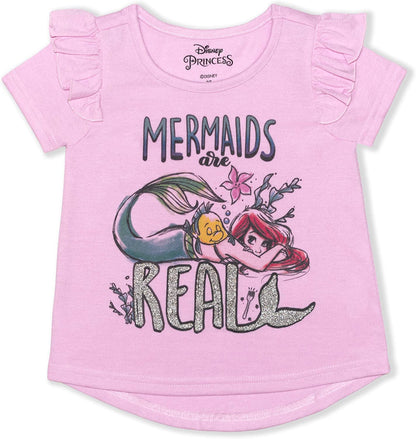 Disney Princess Little Mermaid Short Sleeve T-Shirt for Toddlers and Little Girls - Pink