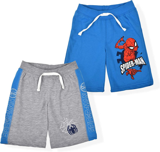Marvel Avengers Spiderman Boys’ Shorts with Drawstring 2 Pack for Toddler and Little Kids – Grey/Red/Blue