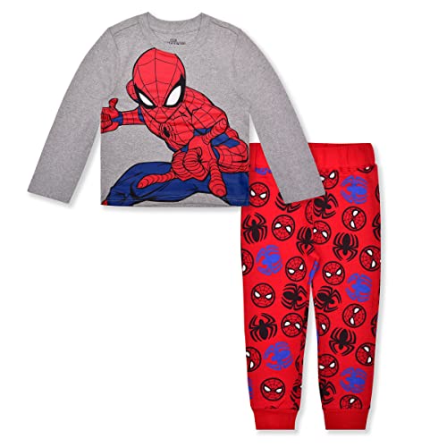 Marvel Spiderman Boys Long Sleeve Shirt and Jogger Set for Toddler and Little Kids – Red/Grey