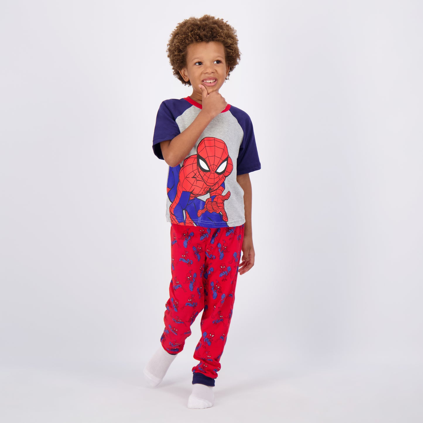 Marvel Spiderman Boys’ Short Sleeve T-Shirt and Joggers Set for Toddler and Little Kids – Red/Blue/Grey