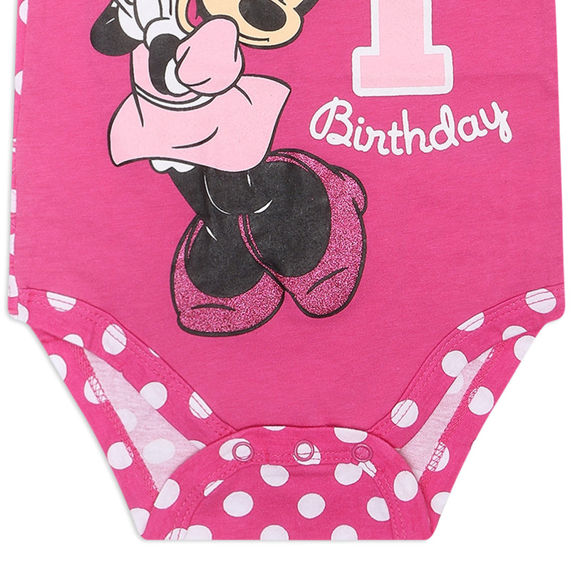 Disney Minnie Mouse Girls’ First Birthday Bodysuit for Infant – Pink