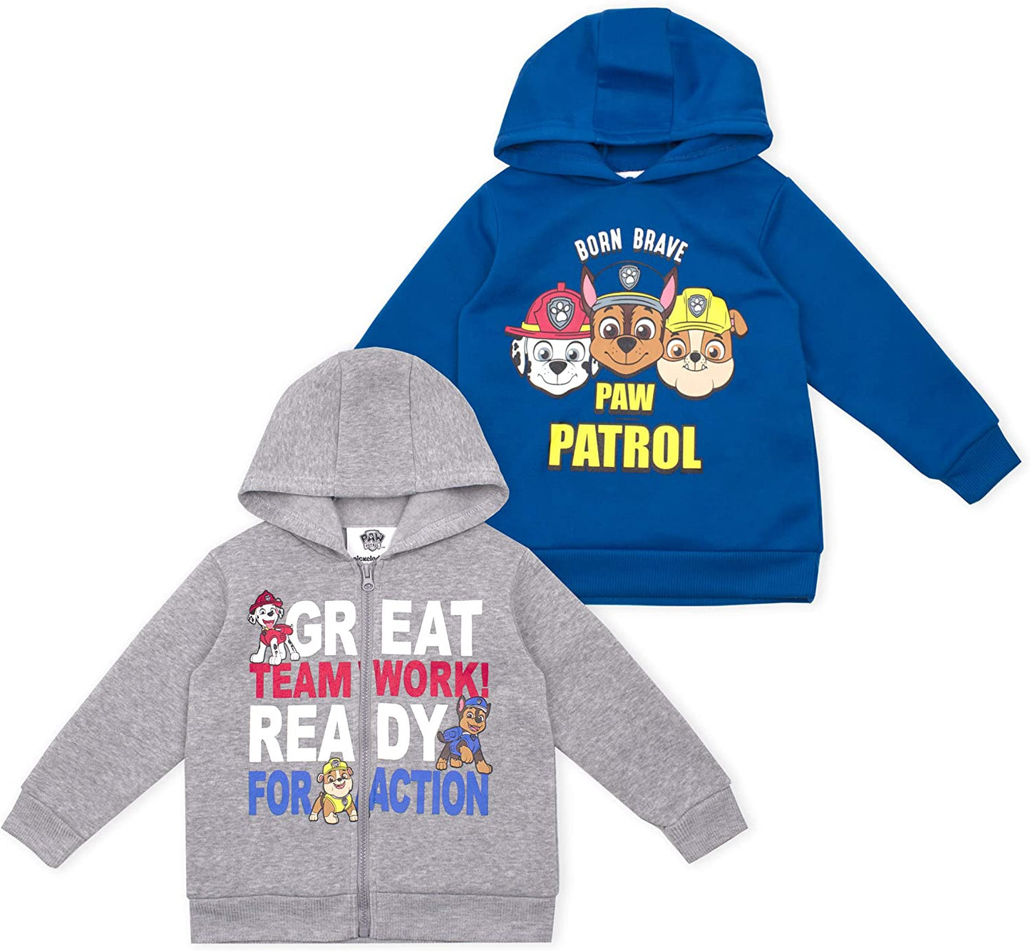 Nickelodeon Paw Patrol Boys' 2 Pack Hooded Sweatshirt for Toddler and Little Kids – Navy/Grey or Navy/White