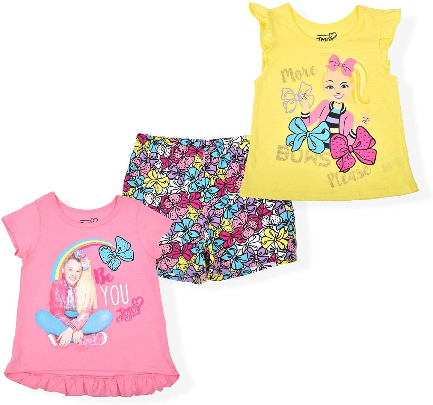 Nickelodeon Jojo Siwa Girls 3 Piece T-Shirt, Tank Top and Shorts Set for Little Kids – Pink/Yellow