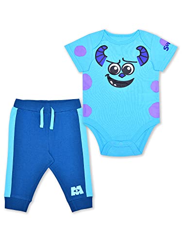 Disney Monsters Inc Boys’ Mike or Sully Short Sleeve Bodysuit and Jogger Pants Set for Newborn and Infant