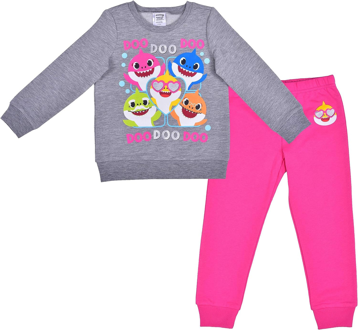 Nickelodeon Baby Shark Girls Long Sleeve T-Shirt and Jogger Set for Infant, Toddler and Little Kids ? Pink/Grey