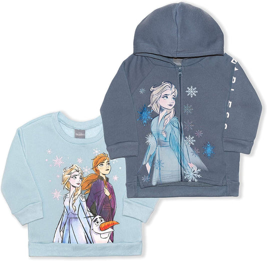 Disney Princess Girl’s 2 Piece Zip Up Hoodie, and Long Sleeve Shirt Set for Toddler and Little Kids