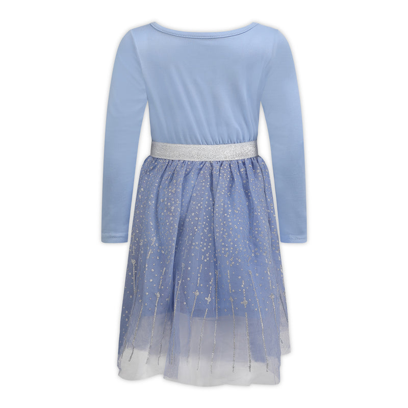 Disney Frozen Girls Elsa Long Sleeve Dress for Toddler and Little Girls – Blue