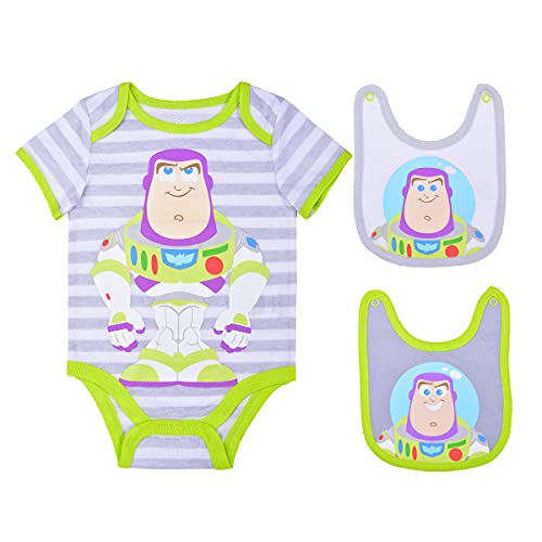 Disney Toy Story Buzz Lightyear Boys’ Short Sleeve Bodysuit and Bib Set for Newborn