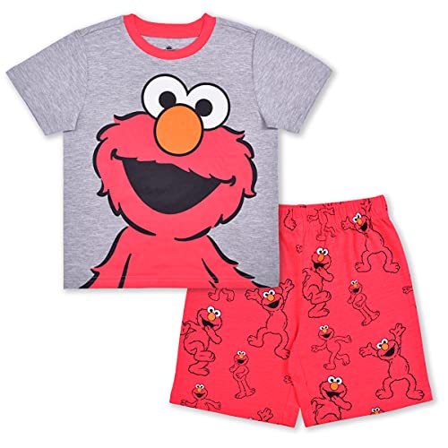 Sesame Street Elmo and Cookie Monster Boys 2 Piece T-Shirt and Short Set for Infant and Toddler- Red/Blue