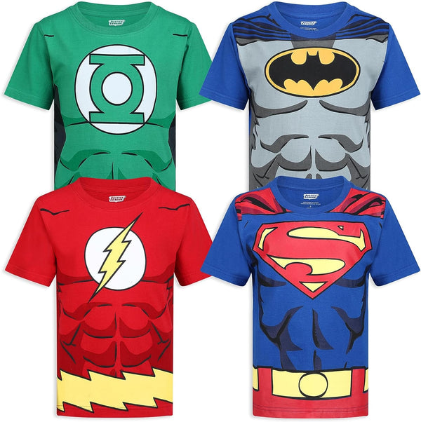 DC Comics Justice League Boys? 4 Pack T-Shirts for Toddler and Little Kids? Blue/Red/Green/Gray