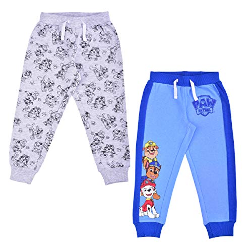 Nickelodeon Paw Patrol Marshall, Rubble and Chase Boys' Jogger Pants 2 Pack for Toddler and Little Kids – Blue/Grey