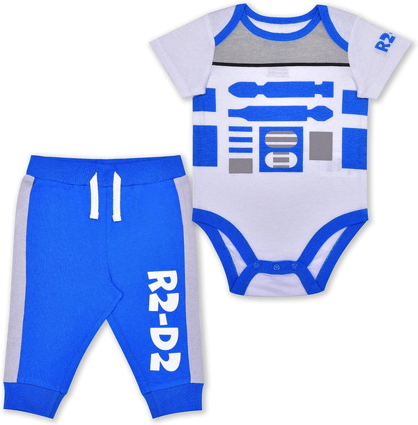 STAR WARS Boys? Darth Vader or R2D2 Bodysuit and Jogger with Drawstring Set for Newborn and Infant ? Black/White