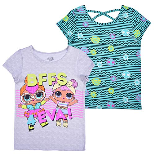 L.O.L. Surprise! Girl’s 2 Pack Short Sleeve T-Shirt for Little Kids – Green/Purple