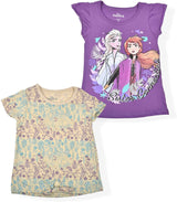 Disney Frozen Girls’ Elsa and Anna 2 Pack T-Shirt for Little Kids – Purple/Beige